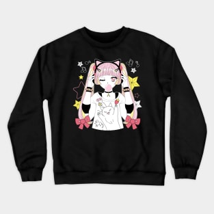 Girl anime style listening to music Crewneck Sweatshirt